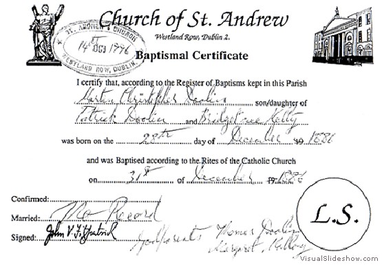 Great Uncle Martin Doolin's Baptismal Certificate
