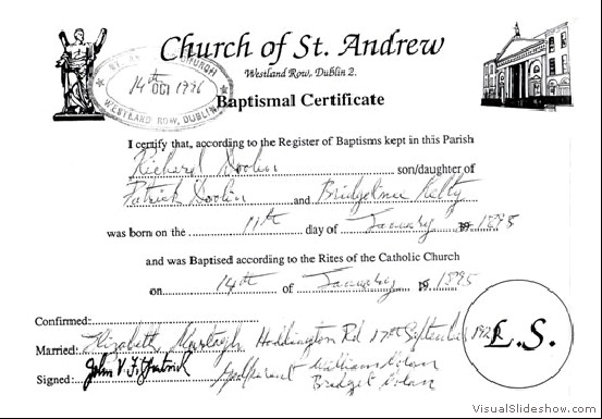 Great Uncle Richard Doolin's Baptismal Certificate